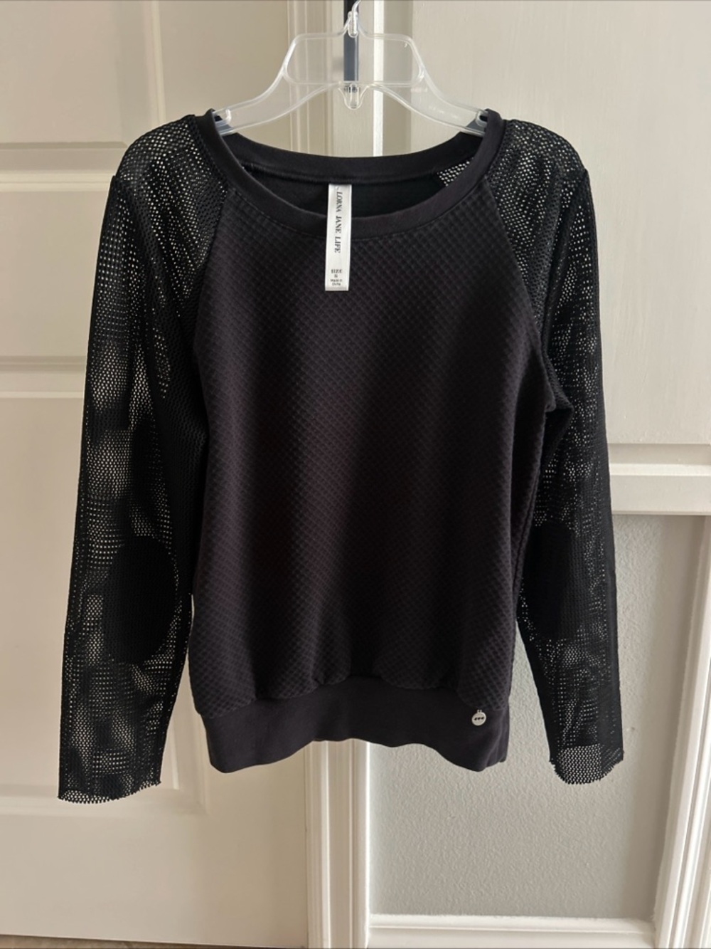 Lorna Jane Black Mesh Sleeve Workout Sweatshirt Top Size Small Logo Activewear